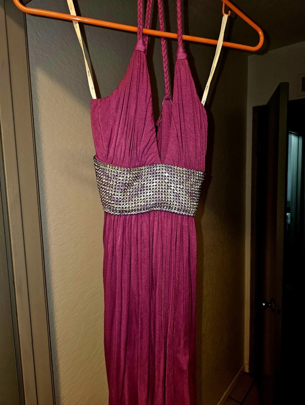 Sky Top Magenta Halter Top with Jeweled Waistband